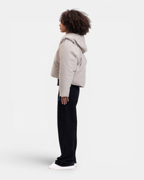 Maison De L'aube light grey padded cropped jacket with oversized collar on a woman